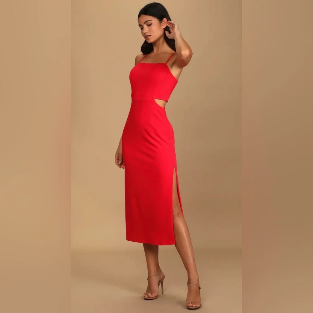 Lulus Only the Good Times Red Sleeveless Cutout Midi Dress - Picture 1 of 6